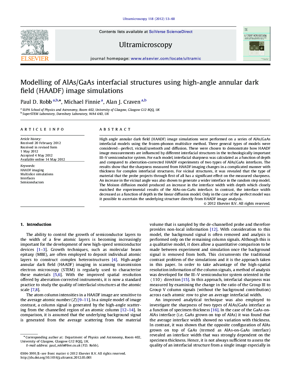 Modelling of AlAs/GaAs interfacial structures using high-angle annular dark field (HAADF) image simulations