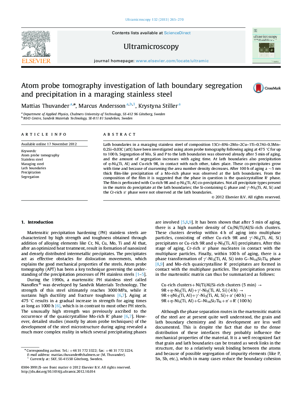 Atom probe tomography investigation of lath boundary segregation and precipitation in a maraging stainless steel