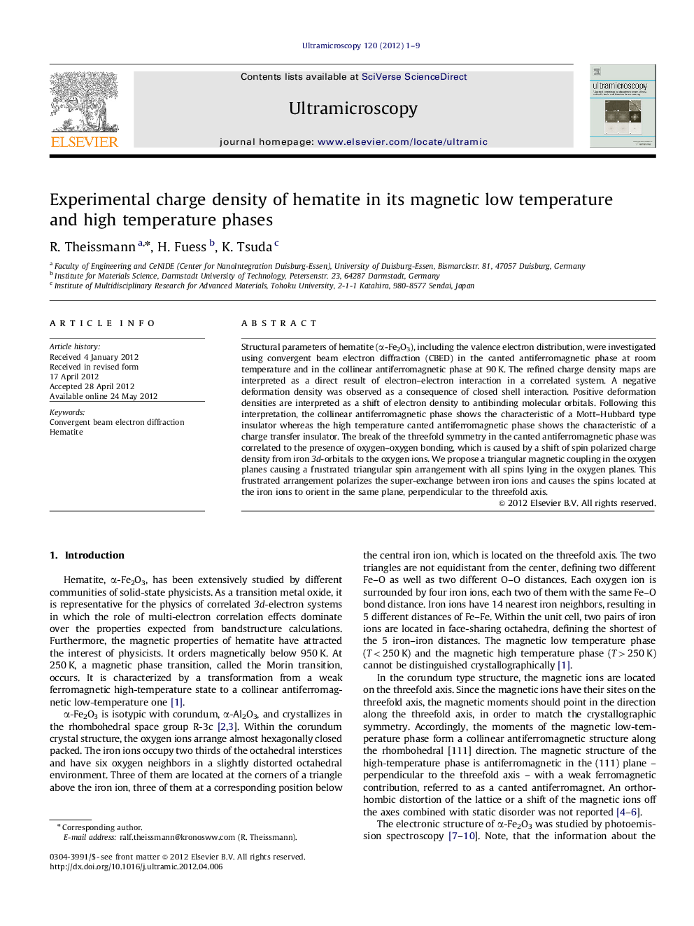 Experimental charge density of hematite in its magnetic low temperature and high temperature phases