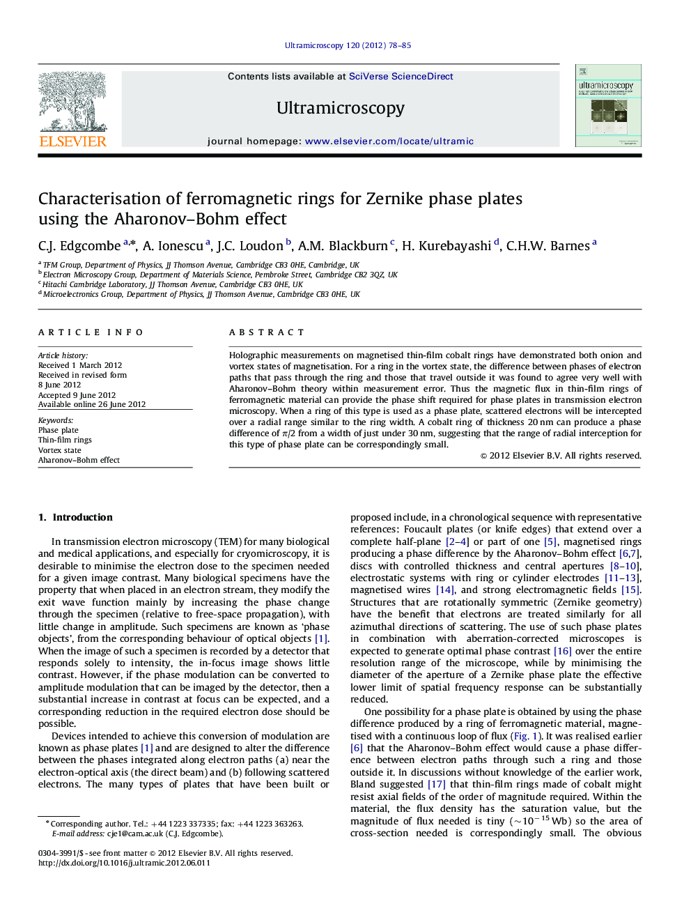 Characterisation of ferromagnetic rings for Zernike phase plates using the Aharonov–Bohm effect