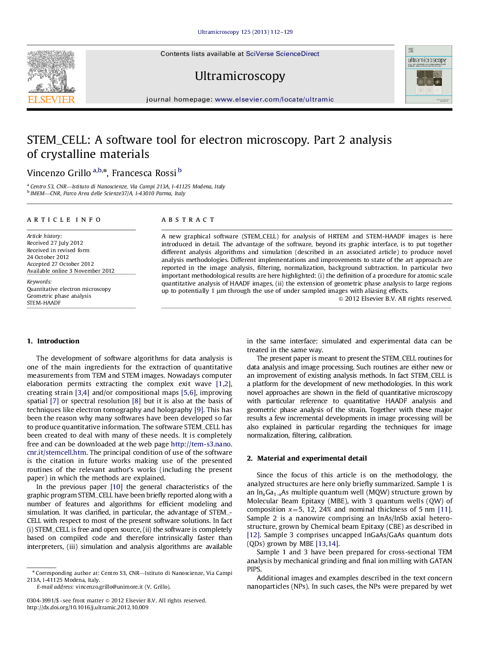 STEM_CELL: A software tool for electron microscopy. Part 2 analysis of crystalline materials