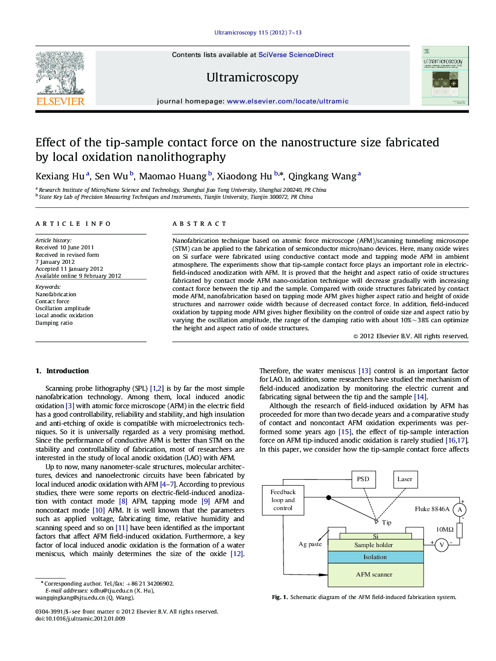 Effect of the tip-sample contact force on the nanostructure size fabricated by local oxidation nanolithography