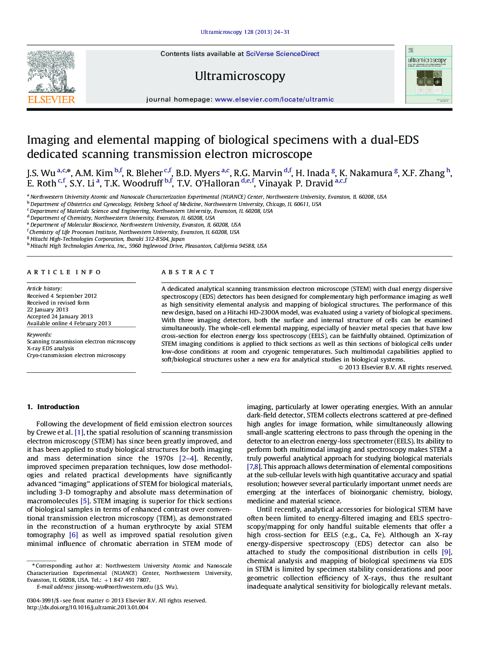 Imaging and elemental mapping of biological specimens with a dual-EDS dedicated scanning transmission electron microscope