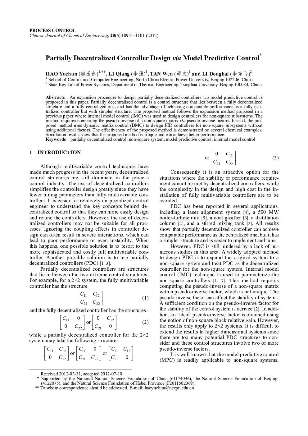 Partially Decentralized Controller Design via Model Predictive Control 