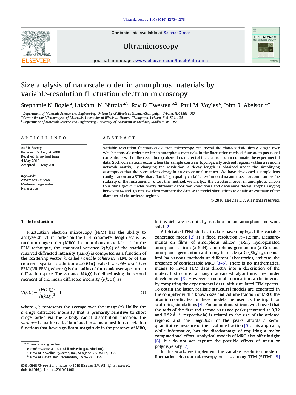 Size analysis of nanoscale order in amorphous materials by variable-resolution fluctuation electron microscopy