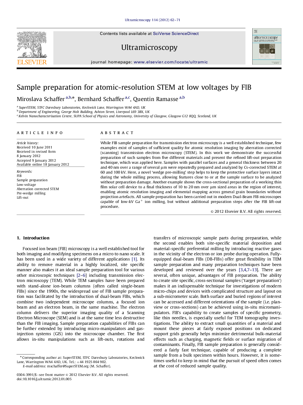 Sample preparation for atomic-resolution STEM at low voltages by FIB