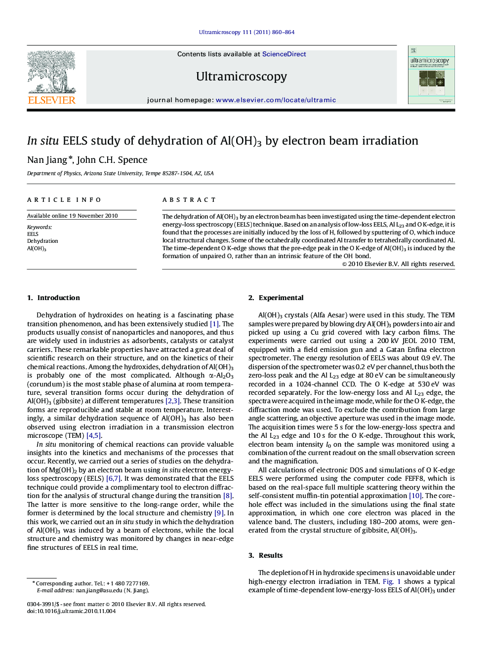 In situ EELS study of dehydration of Al(OH)3 by electron beam irradiation