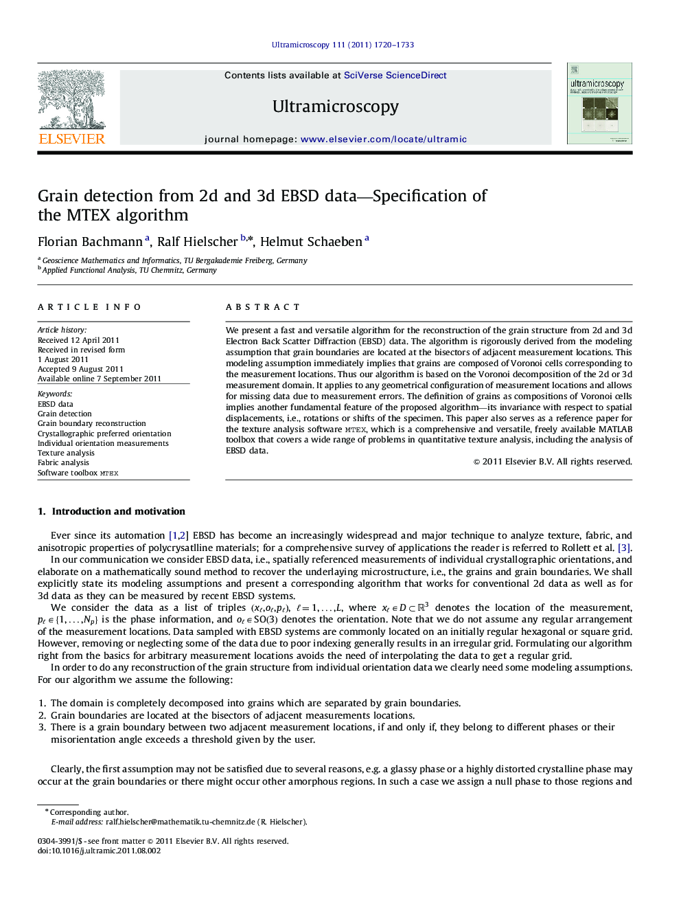 Grain detection from 2d and 3d EBSD data-Specification of the MTEX algorithm