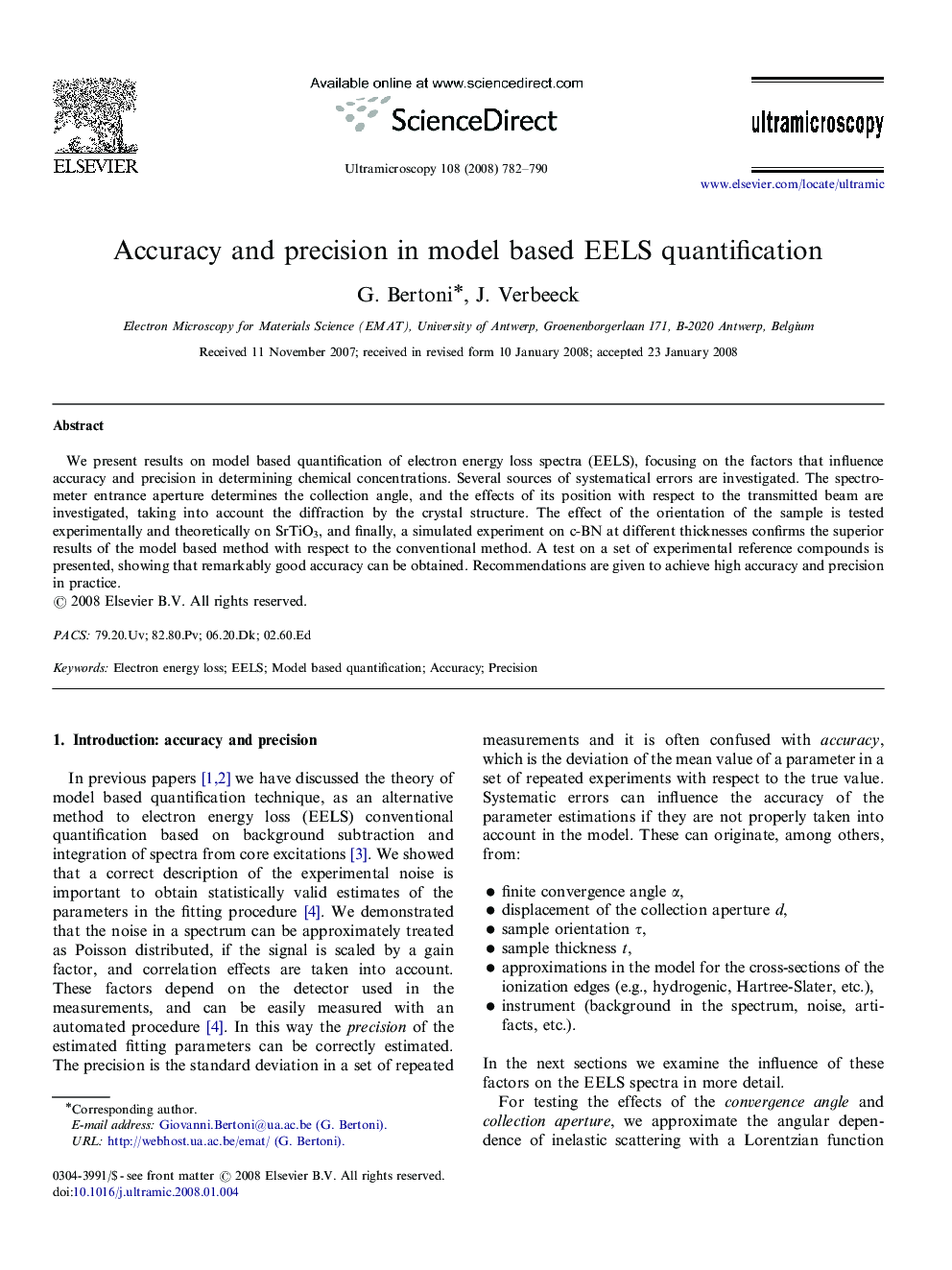 Accuracy and precision in model based EELS quantification