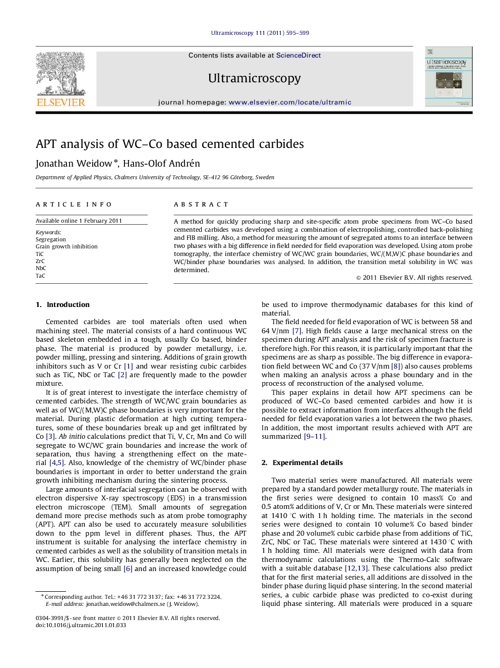 APT analysis of WC–Co based cemented carbides