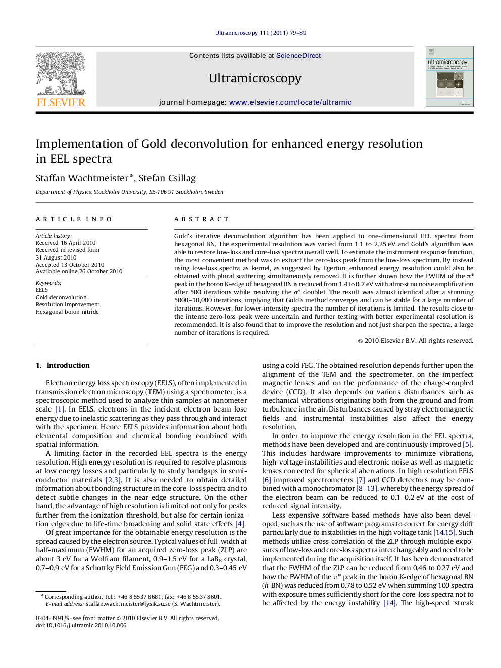 Implementation of Gold deconvolution for enhanced energy resolution in EEL spectra