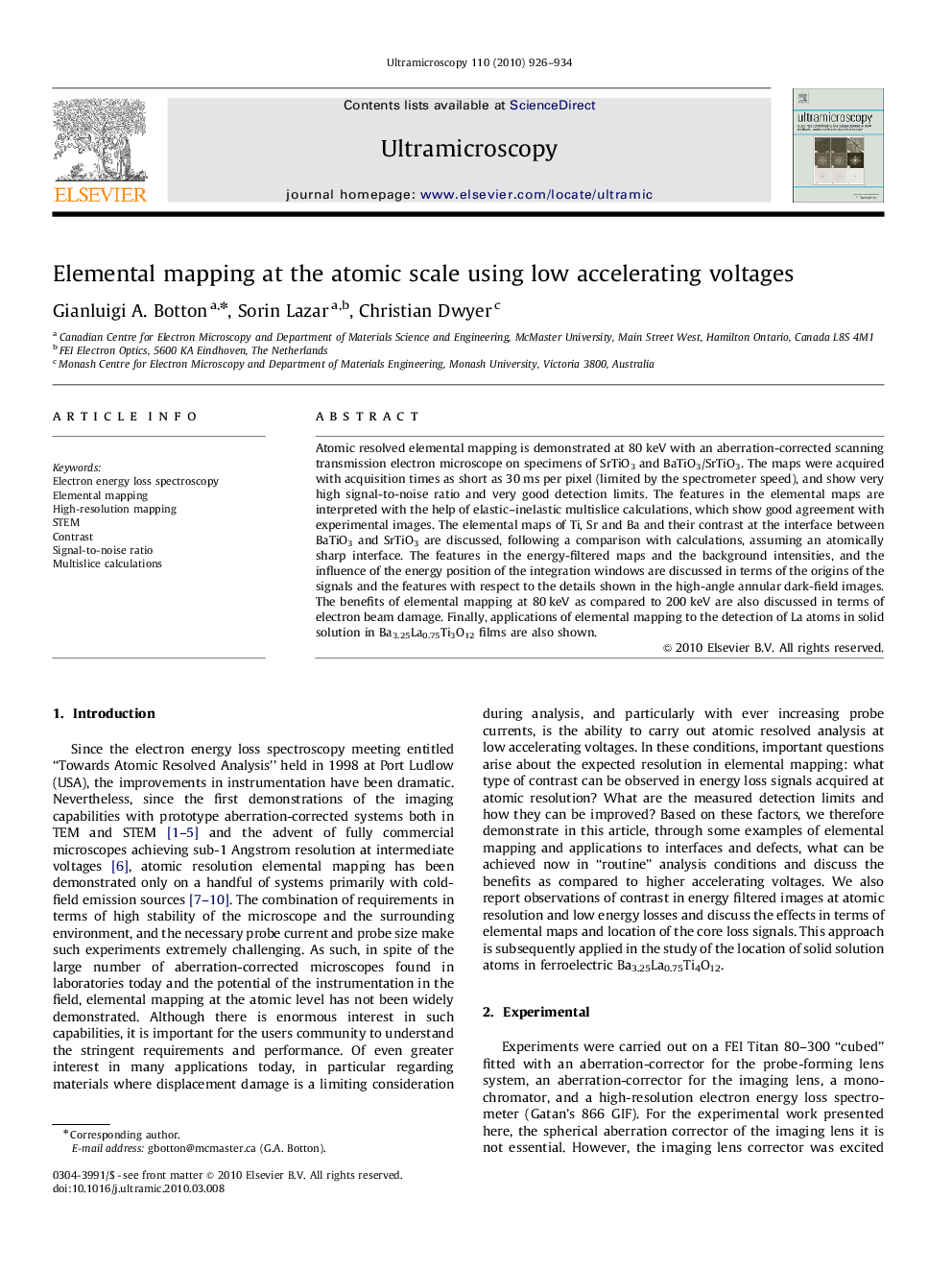 Elemental mapping at the atomic scale using low accelerating voltages