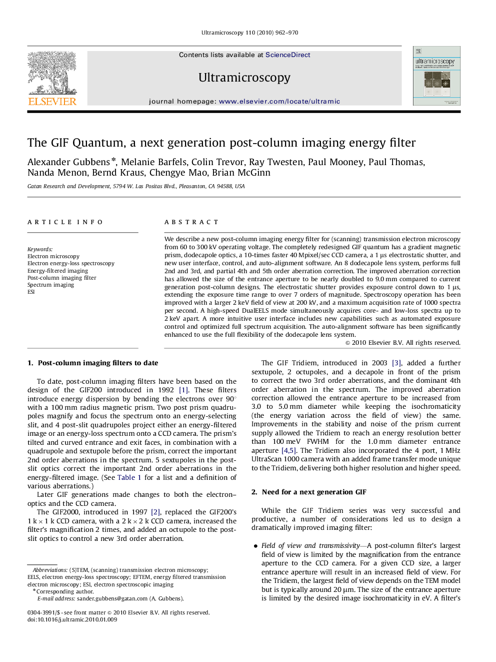 The GIF Quantum, a next generation post-column imaging energy filter