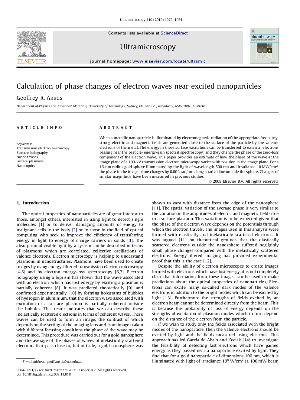 Calculation of phase changes of electron waves near excited nanoparticles