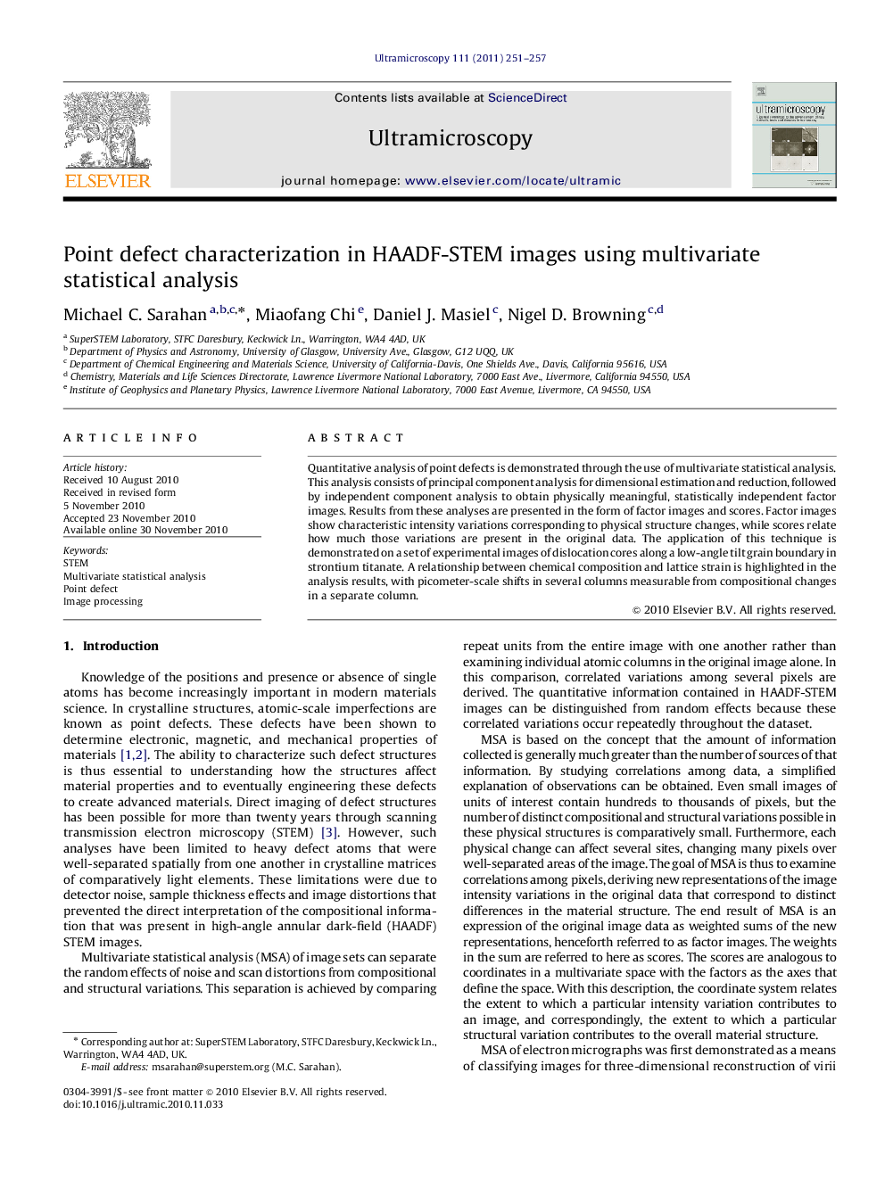 Point defect characterization in HAADF-STEM images using multivariate statistical analysis