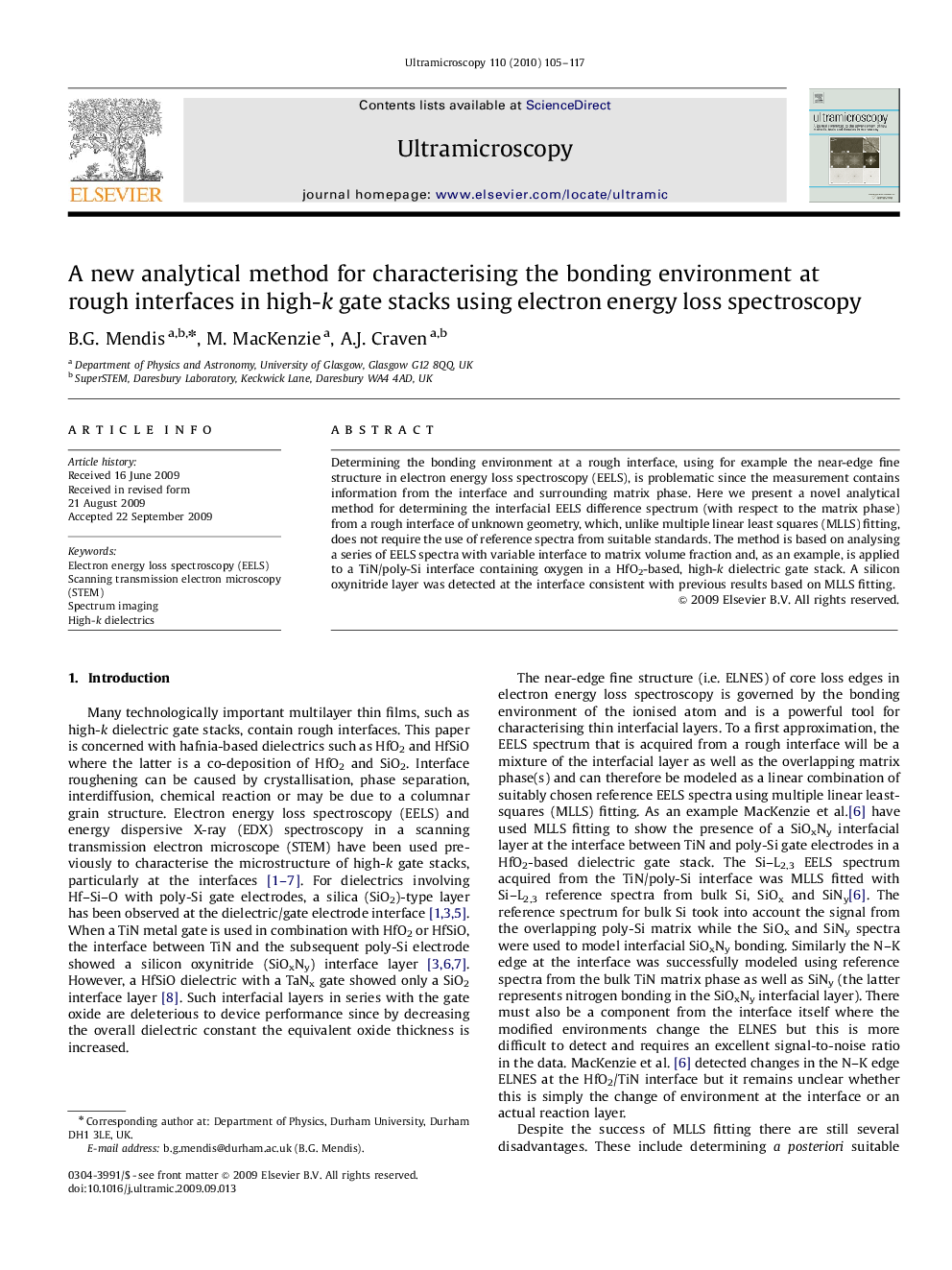 A new analytical method for characterising the bonding environment at rough interfaces in high-k gate stacks using electron energy loss spectroscopy