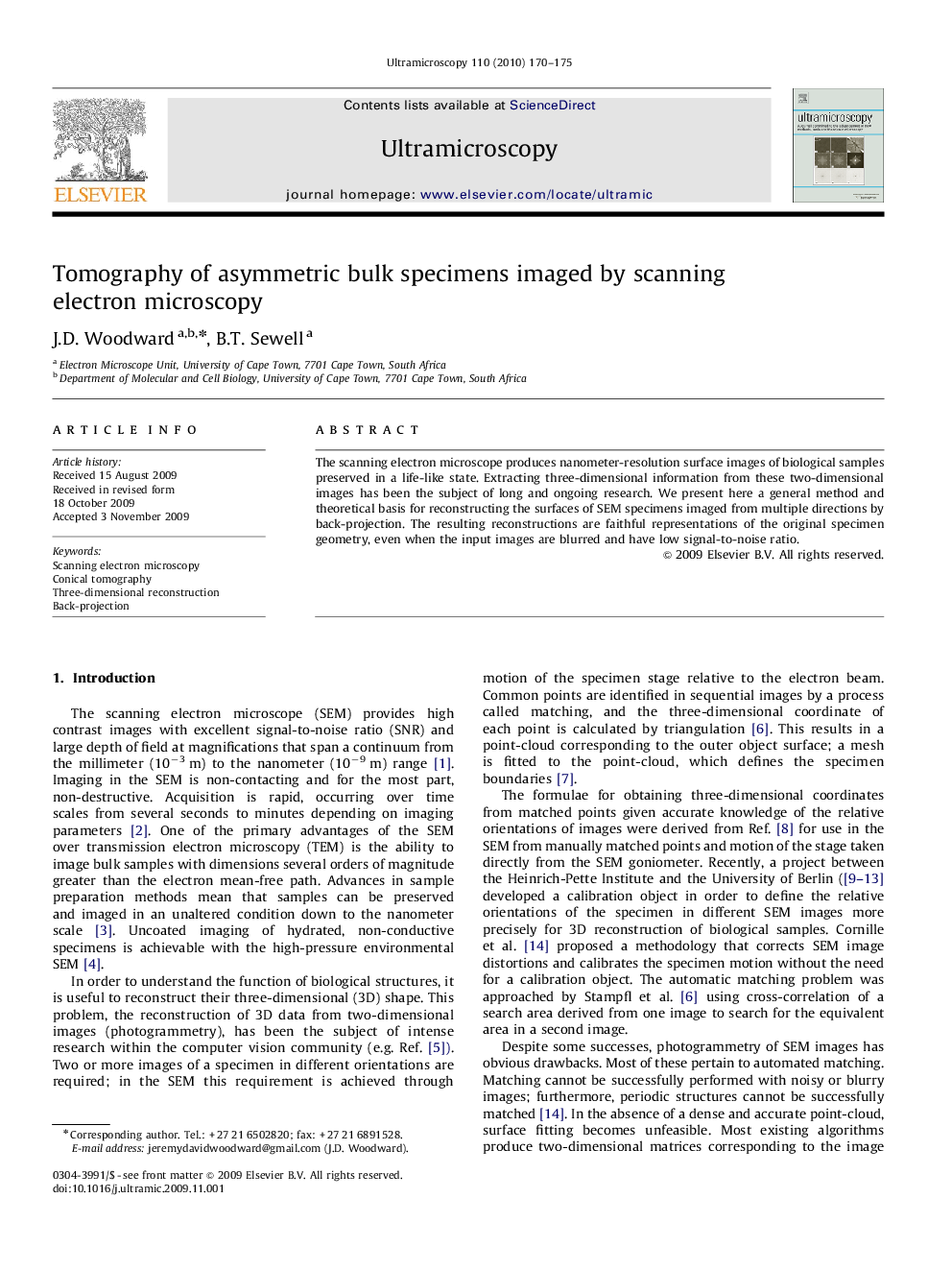 Tomography of asymmetric bulk specimens imaged by scanning electron microscopy