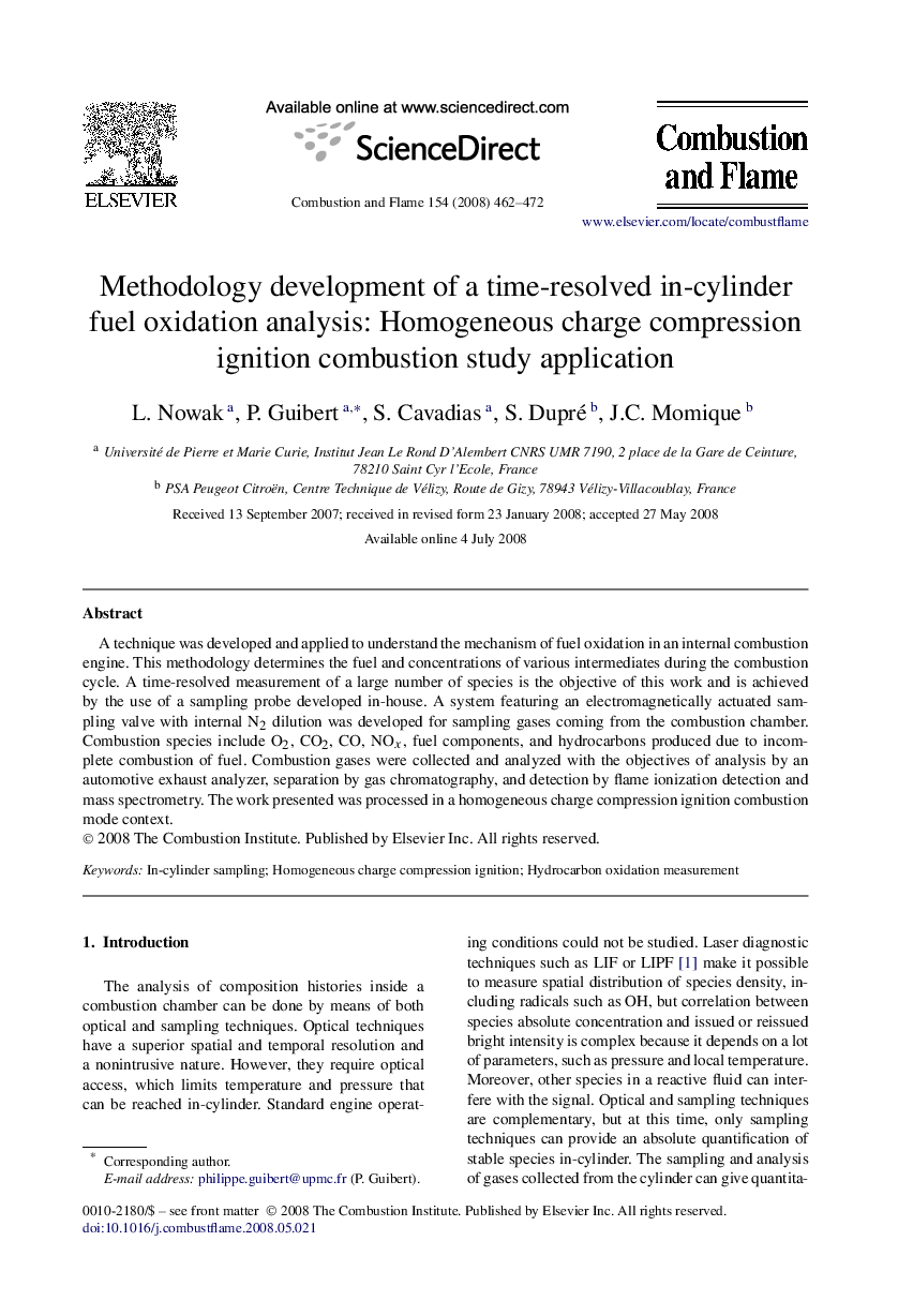 Methodology development of a time-resolved in-cylinder fuel oxidation analysis: Homogeneous charge compression ignition combustion study application