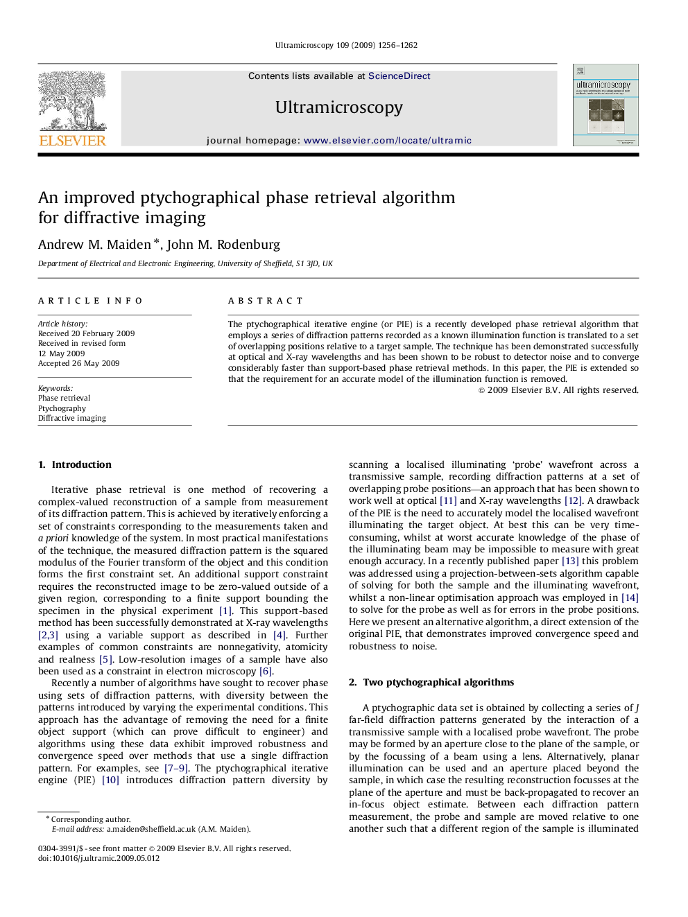 An improved ptychographical phase retrieval algorithm for diffractive imaging