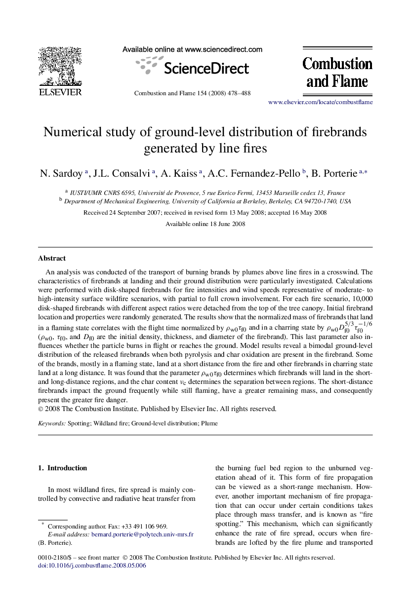 Numerical study of ground-level distribution of firebrands generated by line fires