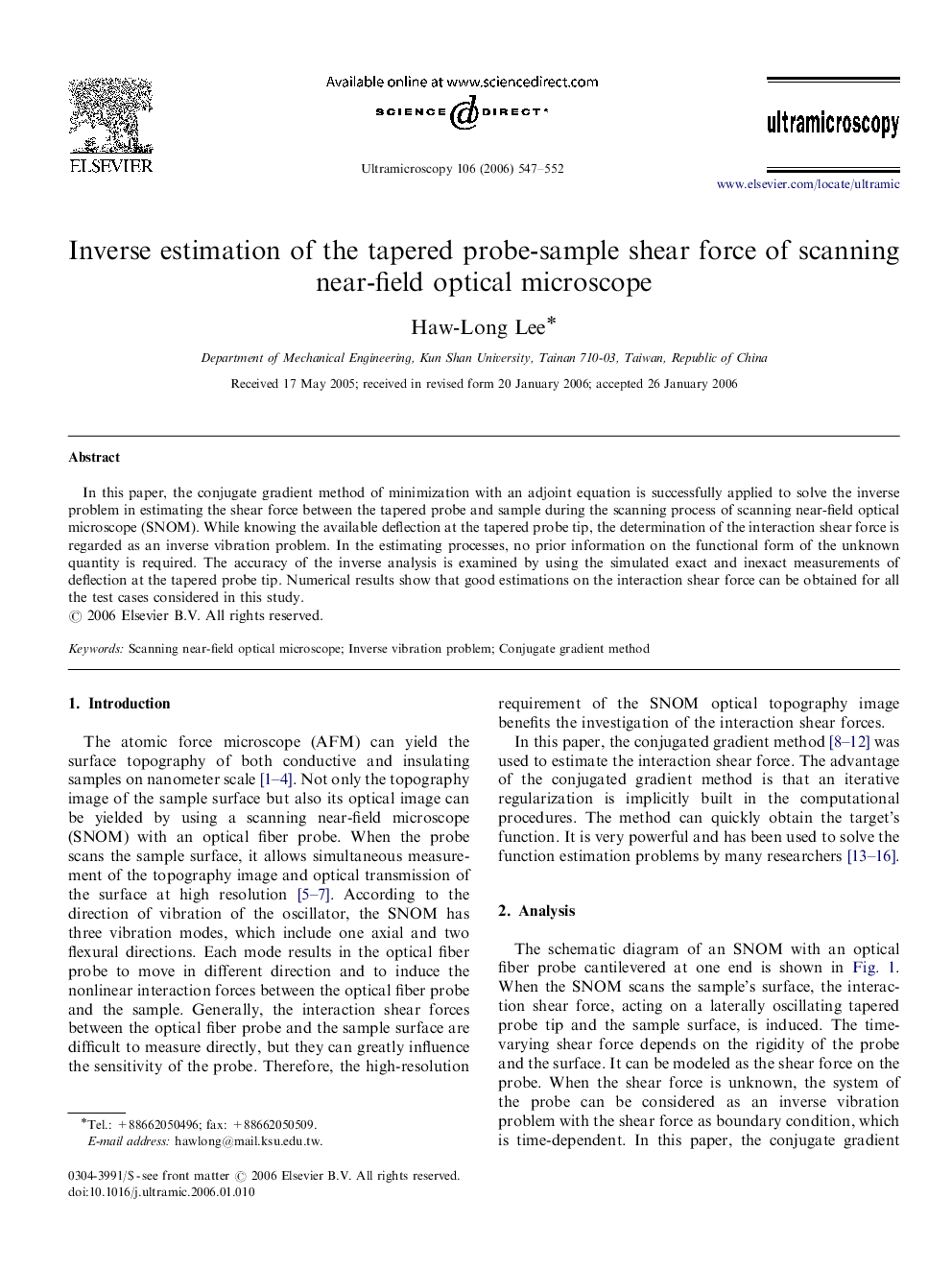 Inverse estimation of the tapered probe-sample shear force of scanning near-field optical microscope