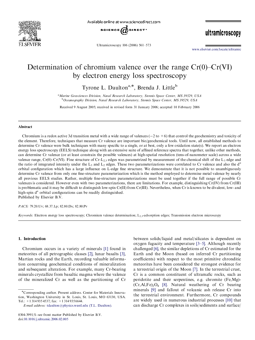 Determination of chromium valence over the range Cr(0)–Cr(VI) by electron energy loss spectroscopy