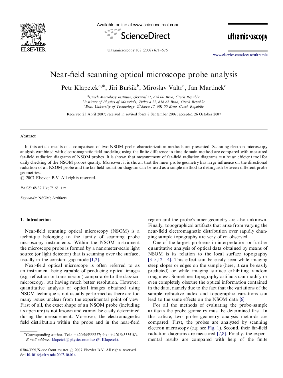 Near-field scanning optical microscope probe analysis