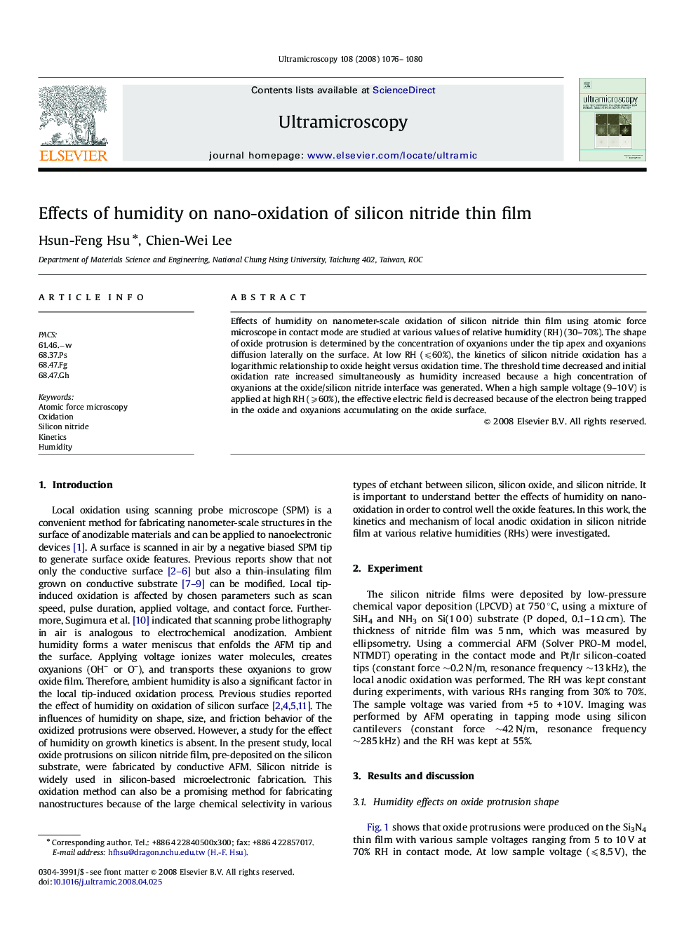 Effects of humidity on nano-oxidation of silicon nitride thin film