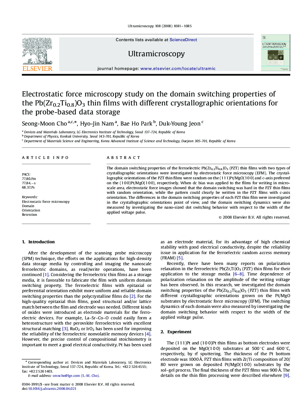 Electrostatic force microscopy study on the domain switching properties of the Pb(Zr0.2Ti0.8)O3 thin films with different crystallographic orientations for the probe-based data storage