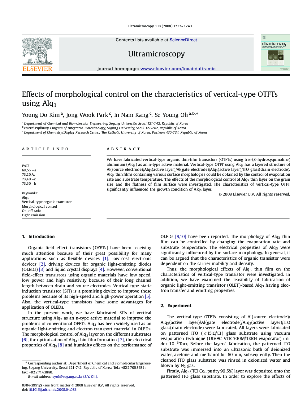 Effects of morphological control on the characteristics of vertical-type OTFTs using Alq3