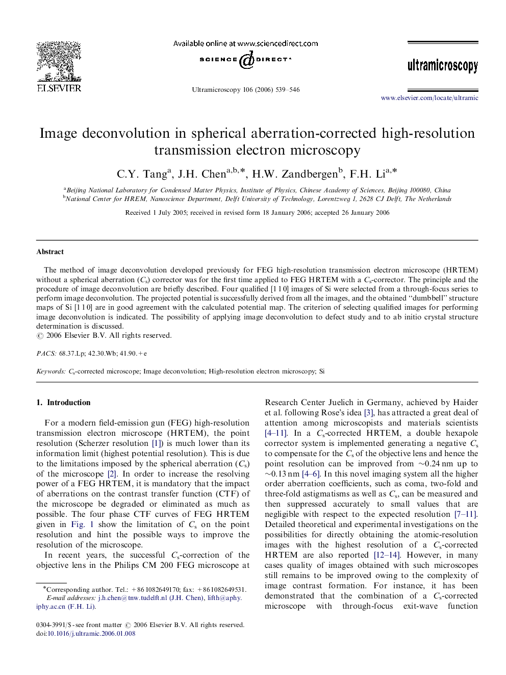 Image deconvolution in spherical aberration-corrected high-resolution transmission electron microscopy