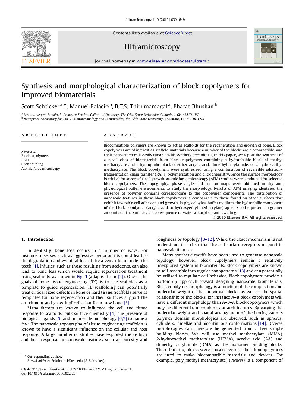 Synthesis and morphological characterization of block copolymers for improved biomaterials