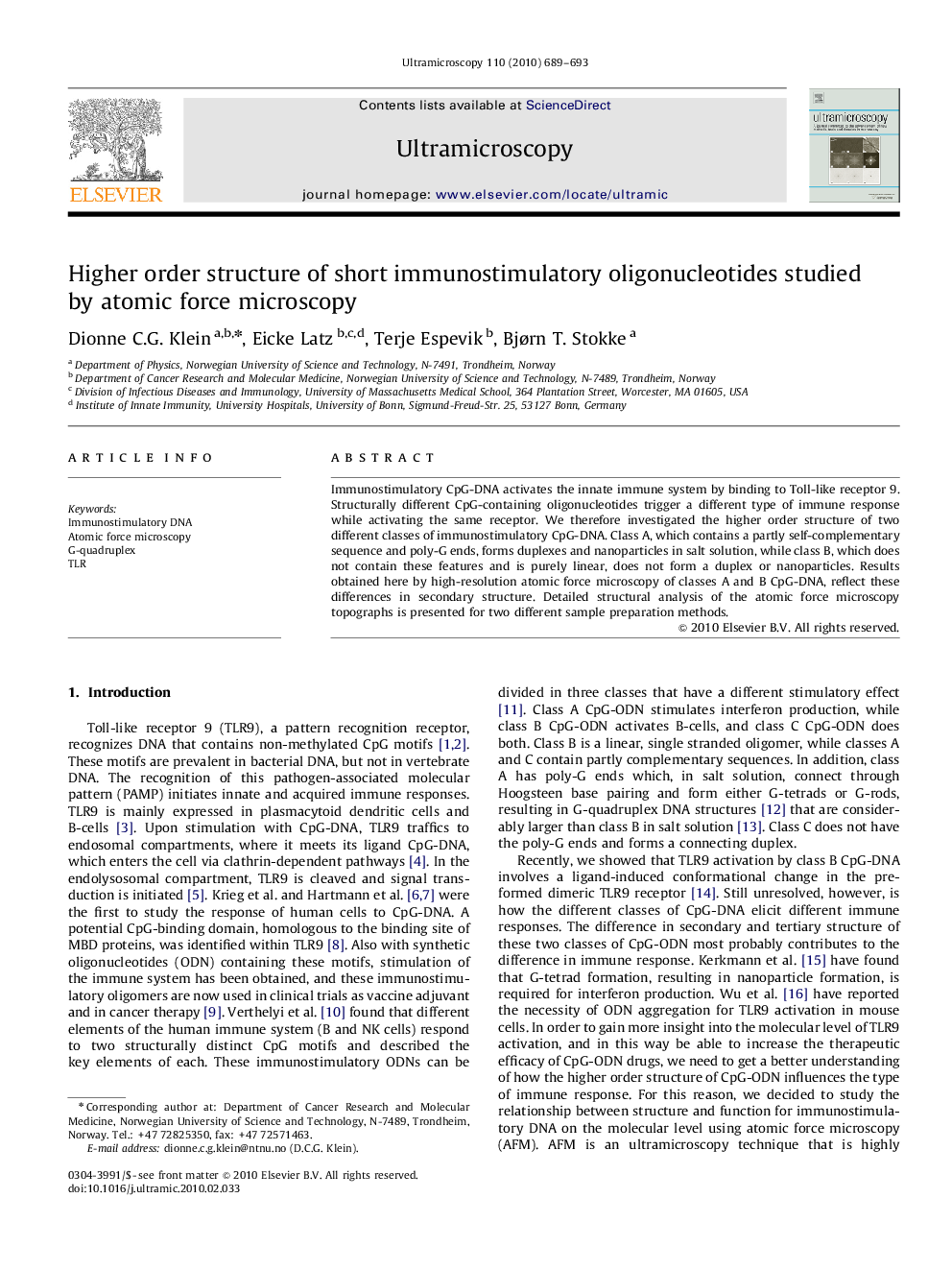 Higher order structure of short immunostimulatory oligonucleotides studied by atomic force microscopy