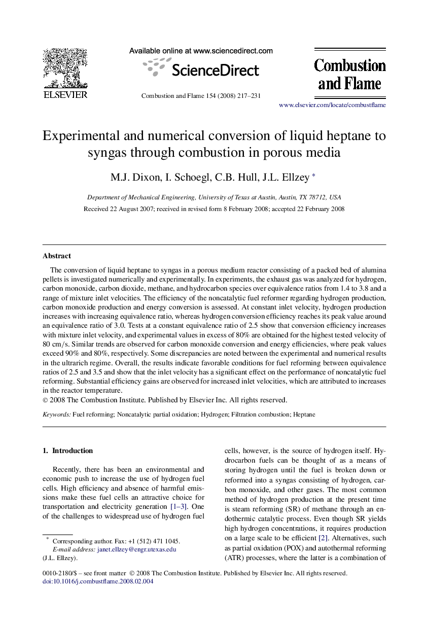 Experimental and numerical conversion of liquid heptane to syngas through combustion in porous media