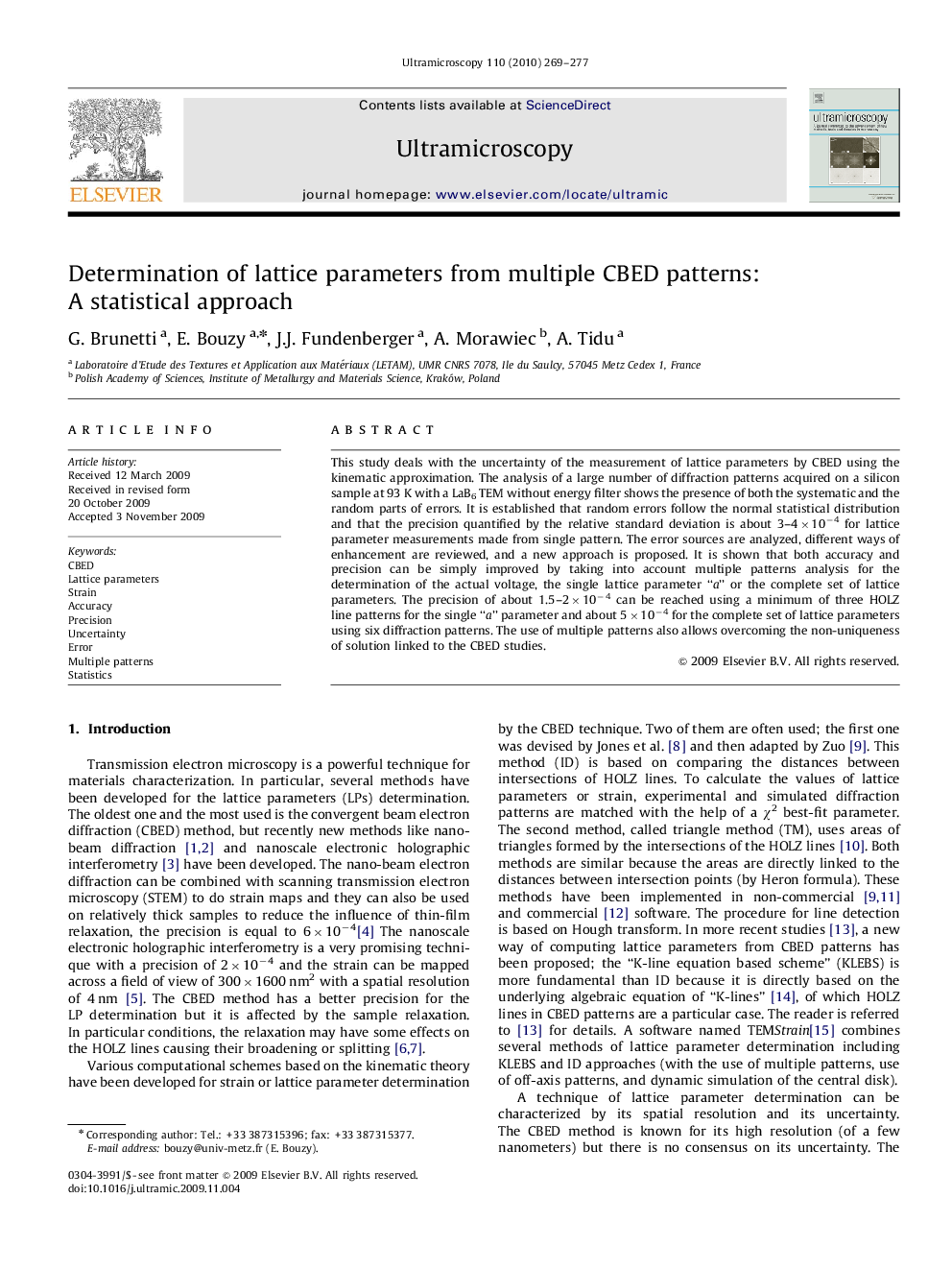 Determination of lattice parameters from multiple CBED patterns: A statistical approach