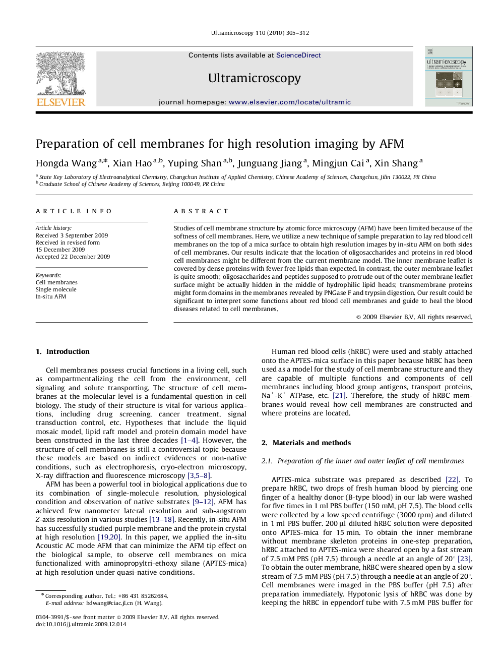 Preparation of cell membranes for high resolution imaging by AFM