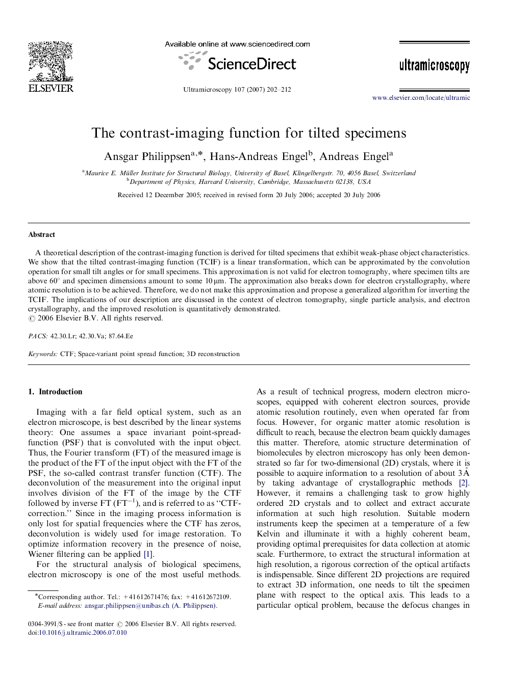 The contrast-imaging function for tilted specimens