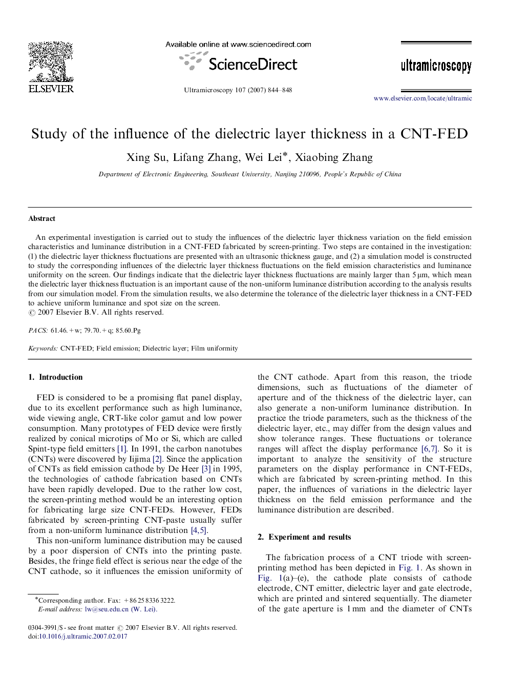 Study of the influence of the dielectric layer thickness in a CNT-FED