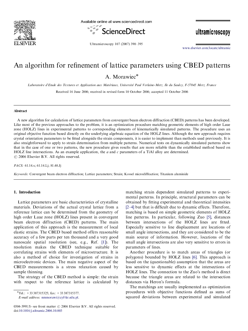 An algorithm for refinement of lattice parameters using CBED patterns