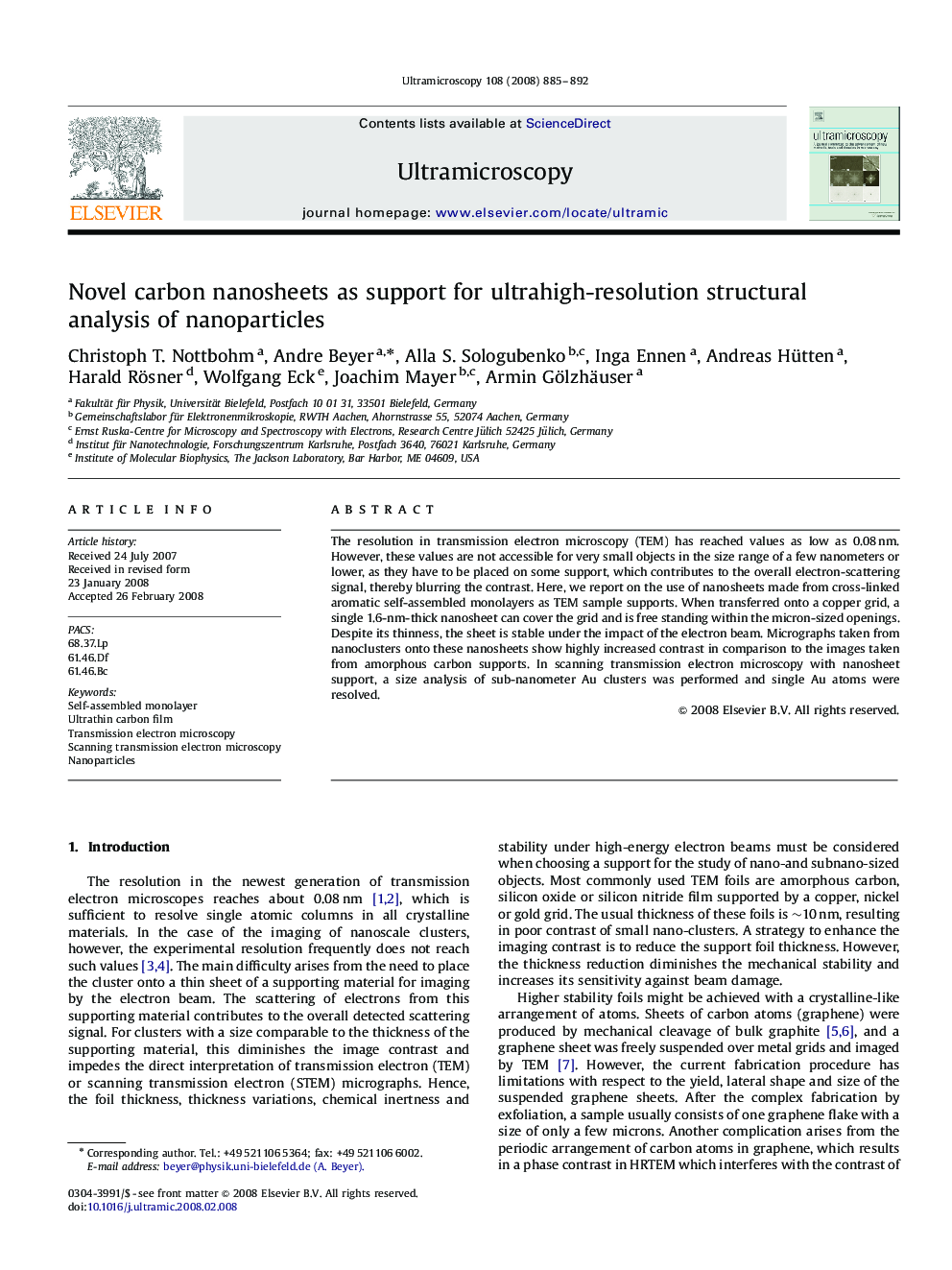 Novel carbon nanosheets as support for ultrahigh-resolution structural analysis of nanoparticles