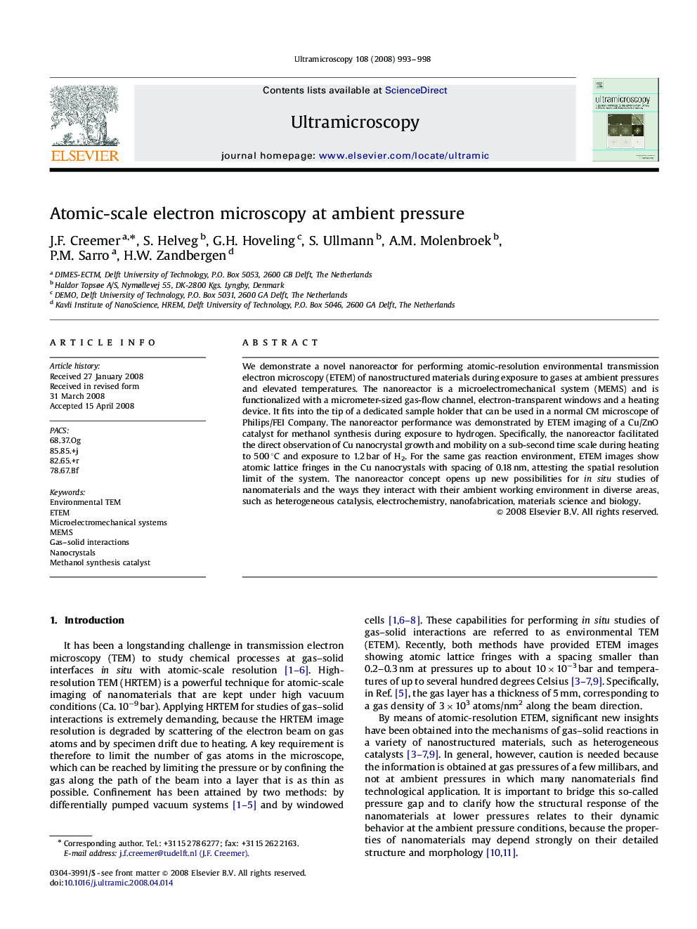 Atomic-scale electron microscopy at ambient pressure