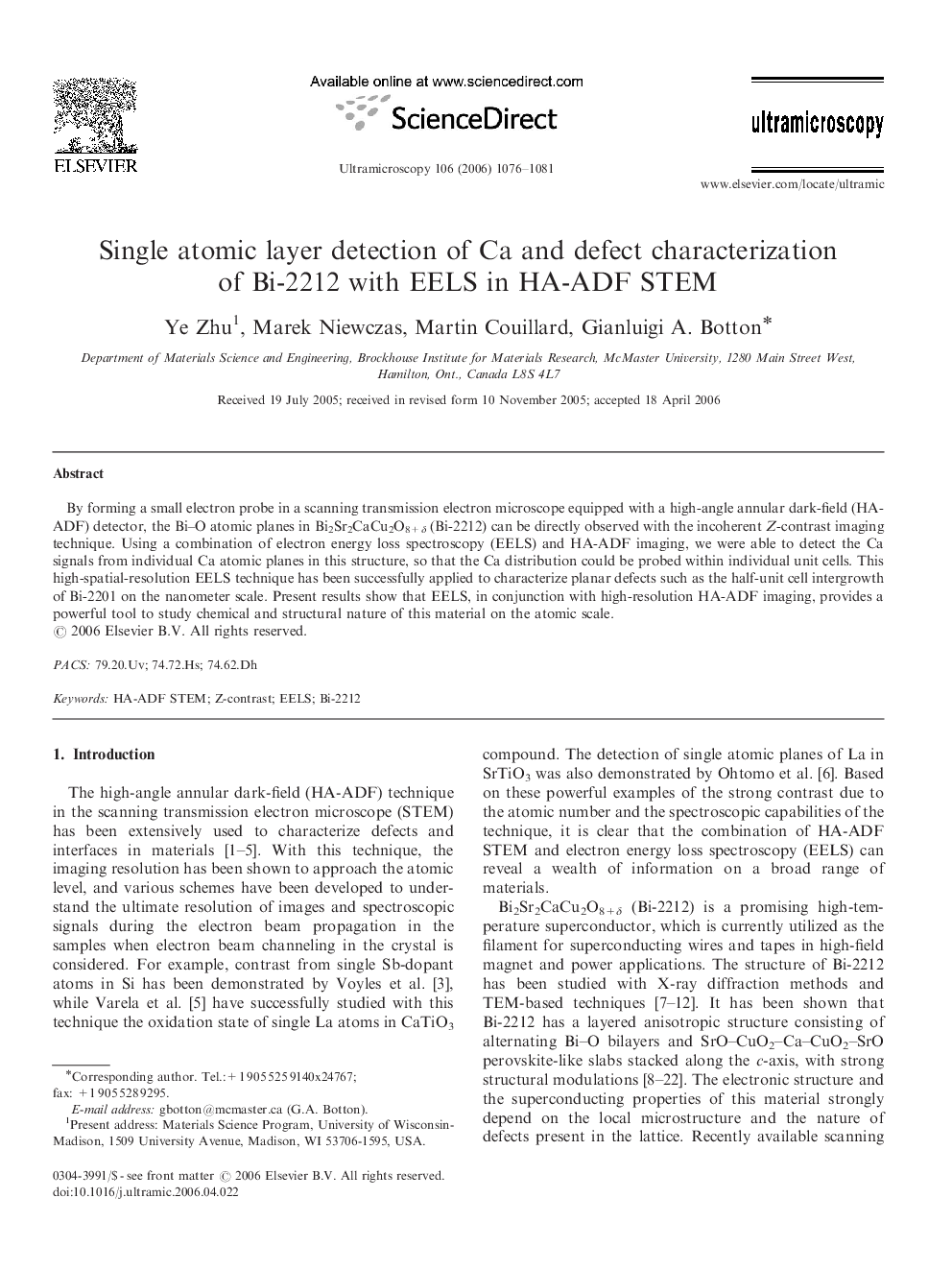 عکس صفحه اول مقاله: Single atomic layer detection of Ca and defect characterization of Bi-2212 with EELS in HA-ADF STEM Single atomic layer detection of Ca and defect characterization of Bi-2212 with EELS in HA-ADF STEM