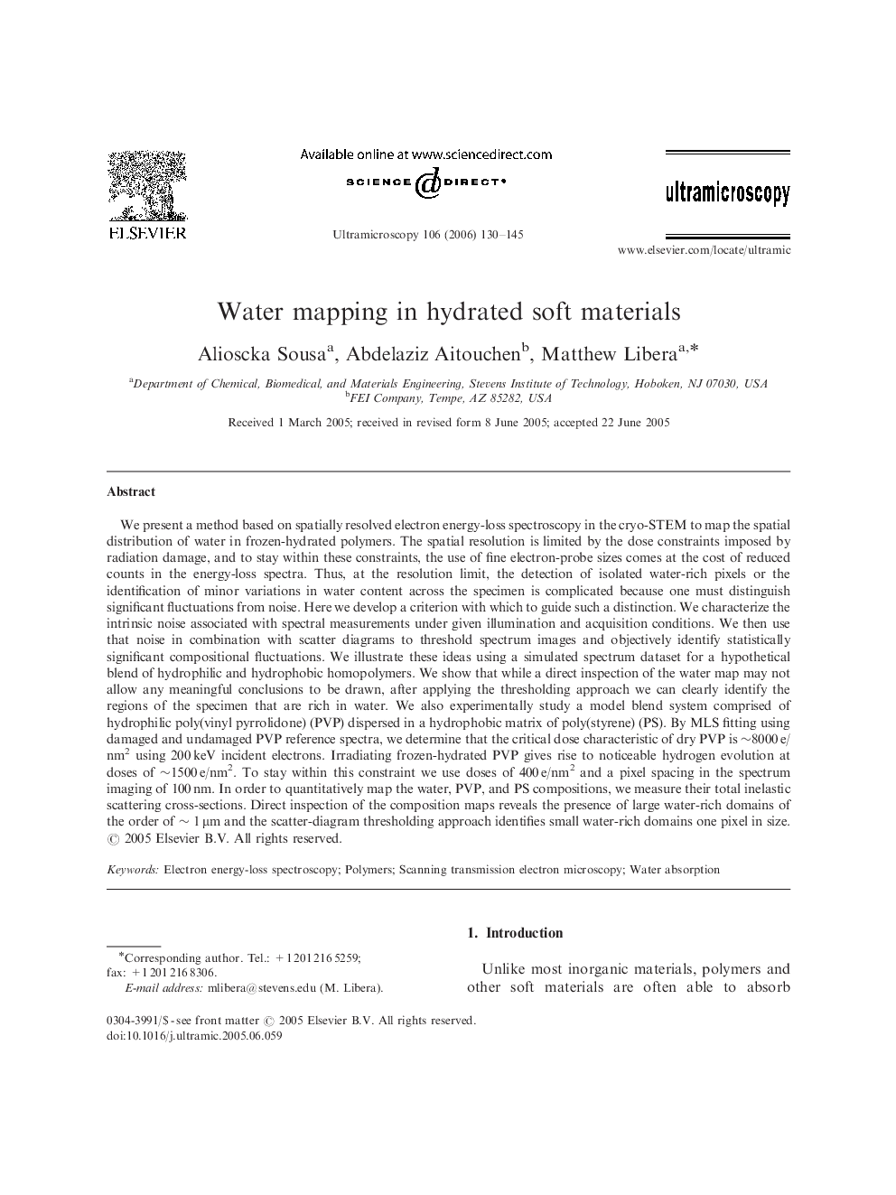 Water mapping in hydrated soft materials