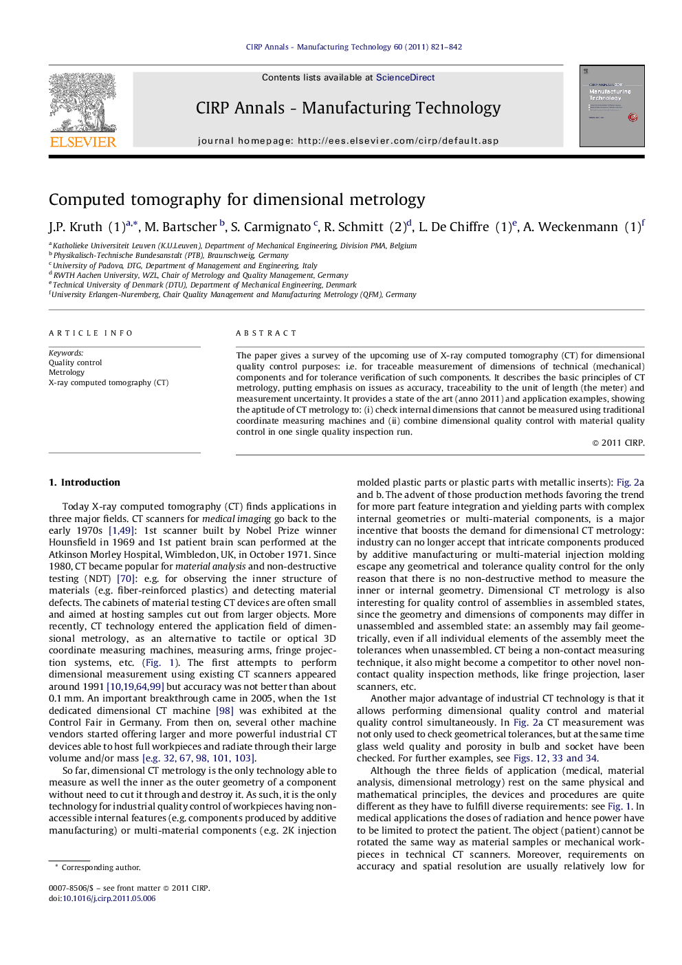 Computed tomography for dimensional metrology