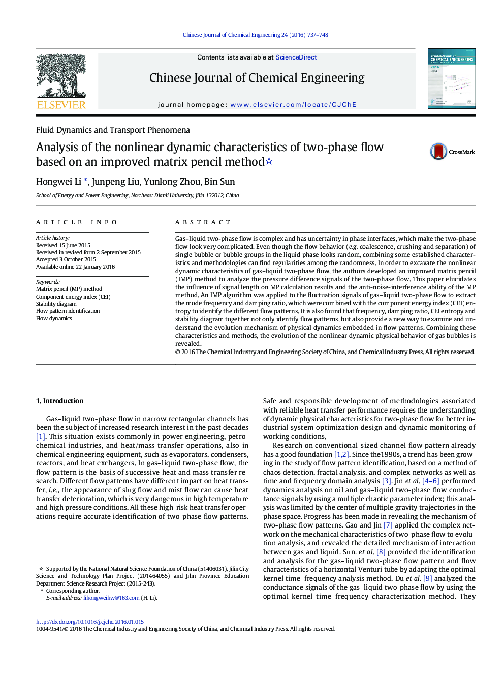 Analysis of the nonlinear dynamic characteristics of two-phase flow based on an improved matrix pencil method 