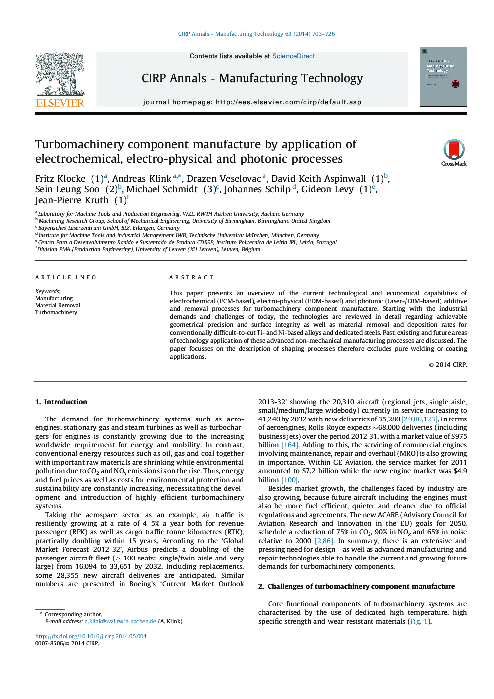 Turbomachinery component manufacture by application of electrochemical, electro-physical and photonic processes