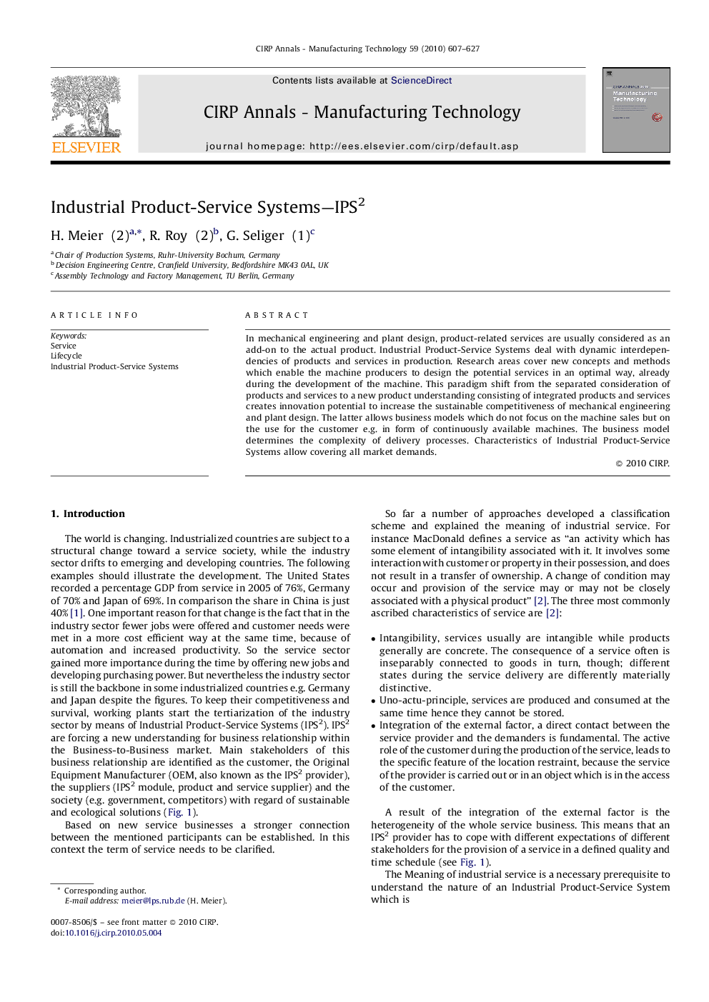 Industrial Product-Service Systems—IPS2