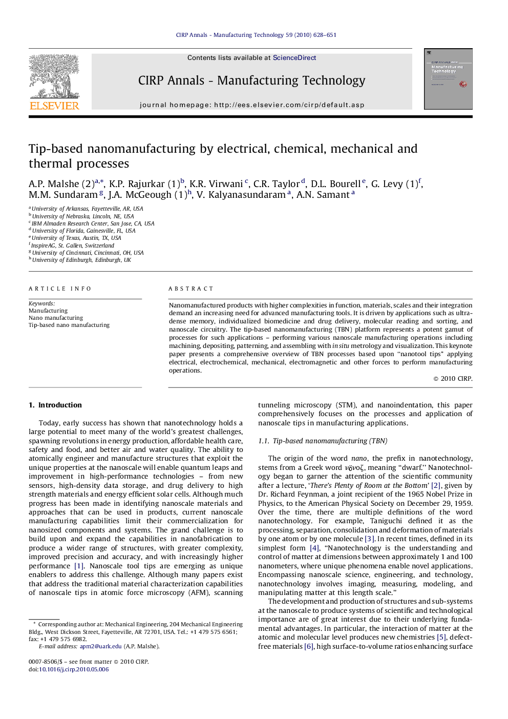 Tip-based nanomanufacturing by electrical, chemical, mechanical and thermal processes