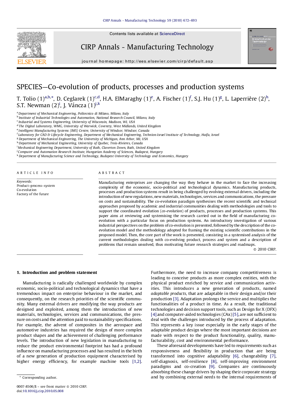 SPECIES—Co-evolution of products, processes and production systems