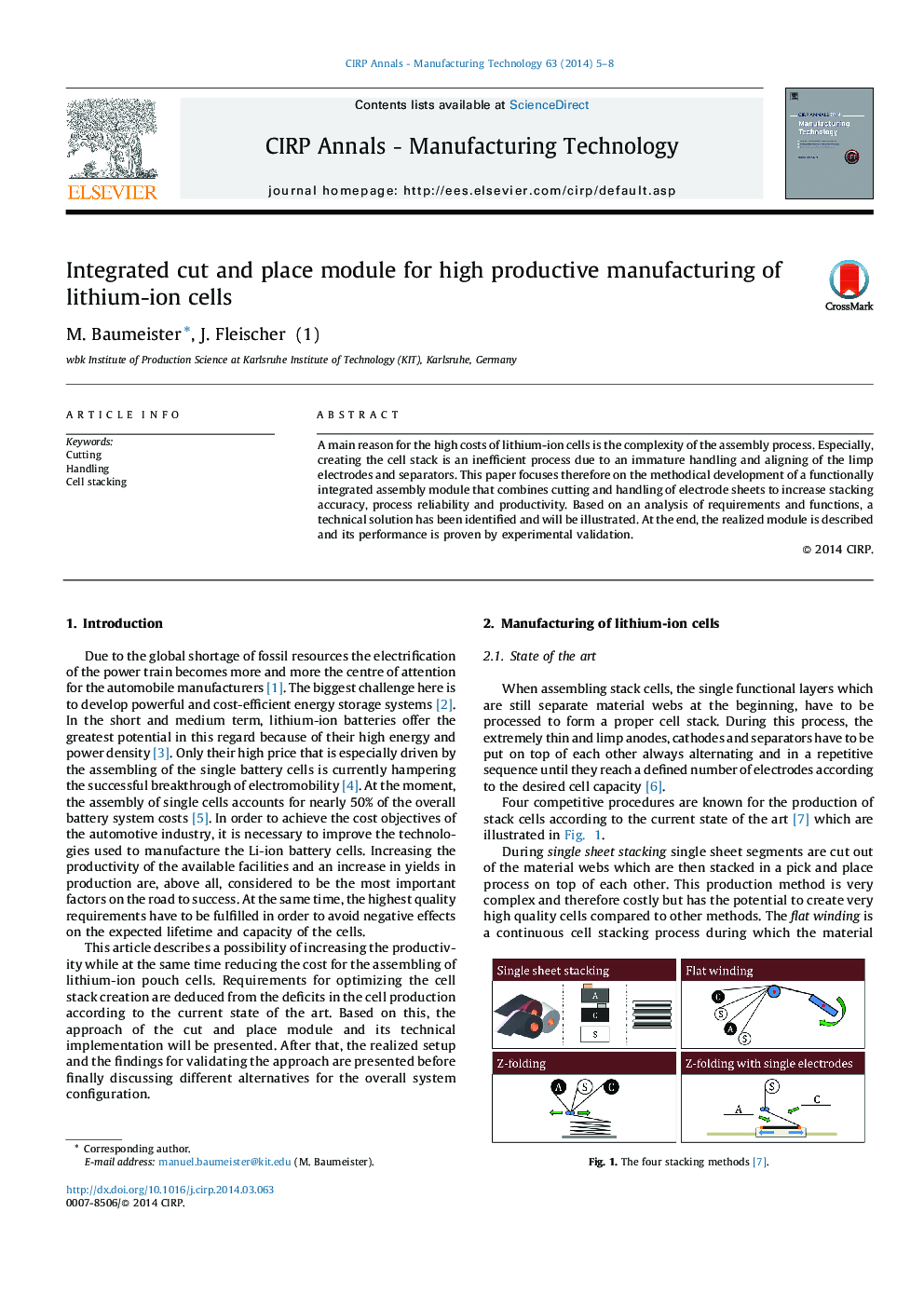 Integrated cut and place module for high productive manufacturing of lithium-ion cells